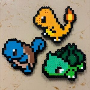 Pokemon Starter Pokemon Perler Magnets (3) Charmander, Bulbasaur & Squirtle
